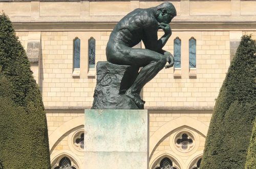 man sculpture in deep thought and contemplation